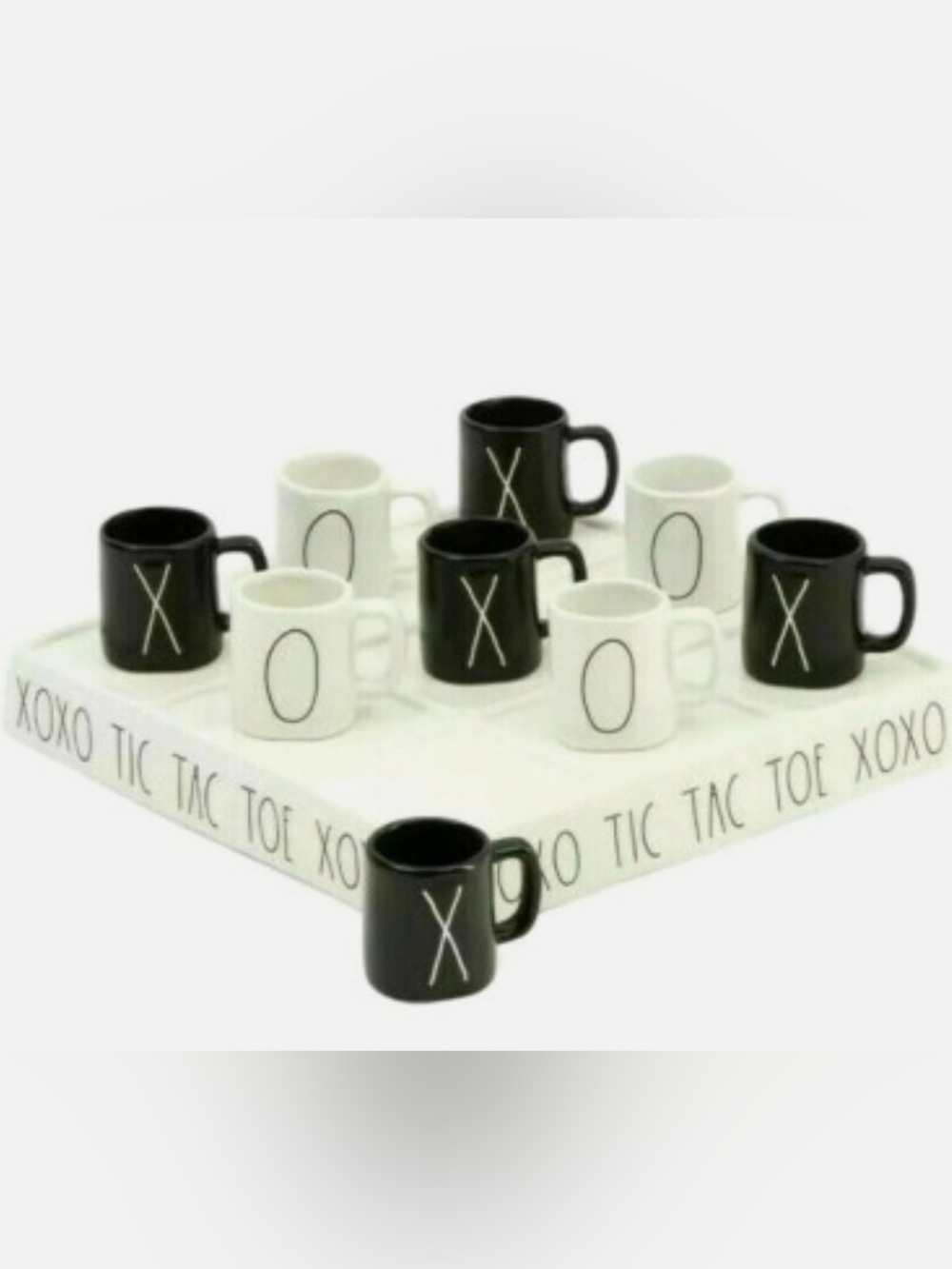 Rae Dunn NEW Tic-Tac-Toe Game Full Ceramic Game Set 10 Pieces Espresso Mugs